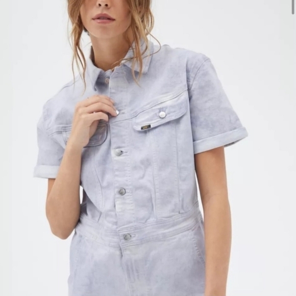 Lee Union Alls Acid Wash Purple Short Sleeve Romper Shortalls Basics Boho M - Picture 3 of 12